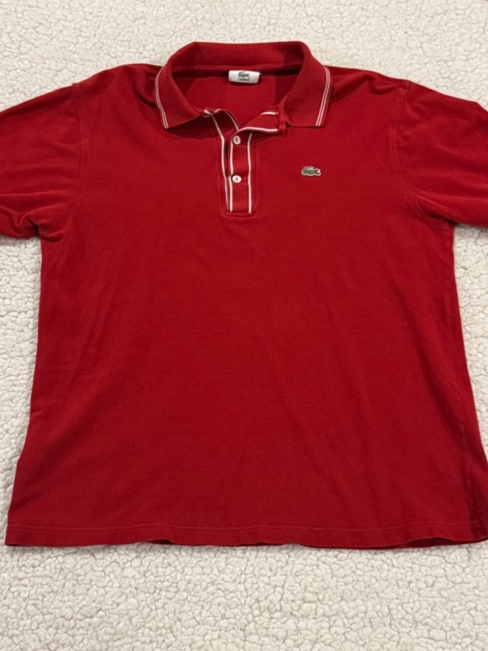 Lacoste polo, red with white striping, Men's Small